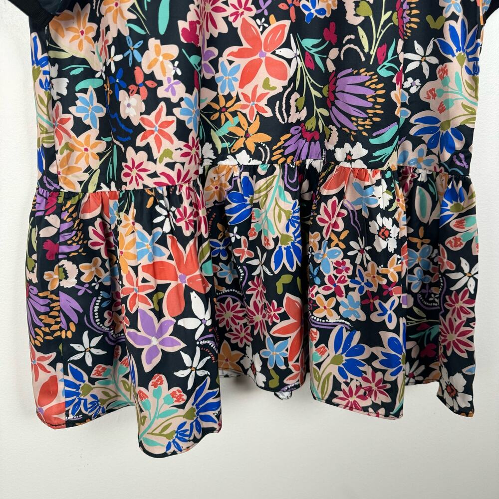 Molly Bracken Lili Sidonio Floral Ruffle Hem Drop Waist Shift Dress Black Multi - Picture 8 of 12